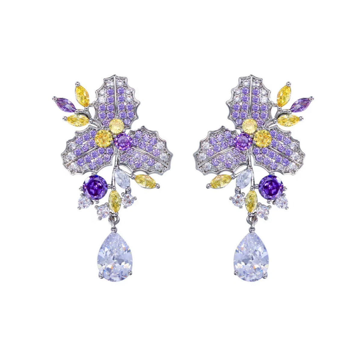 Violet & Canary Orchid Drop Earrings