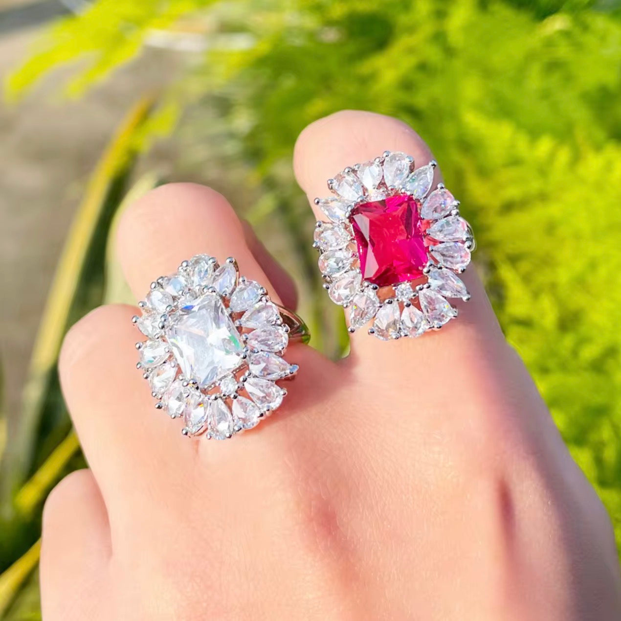 Copper Alloy Silver plated rhodium plated zircon ring