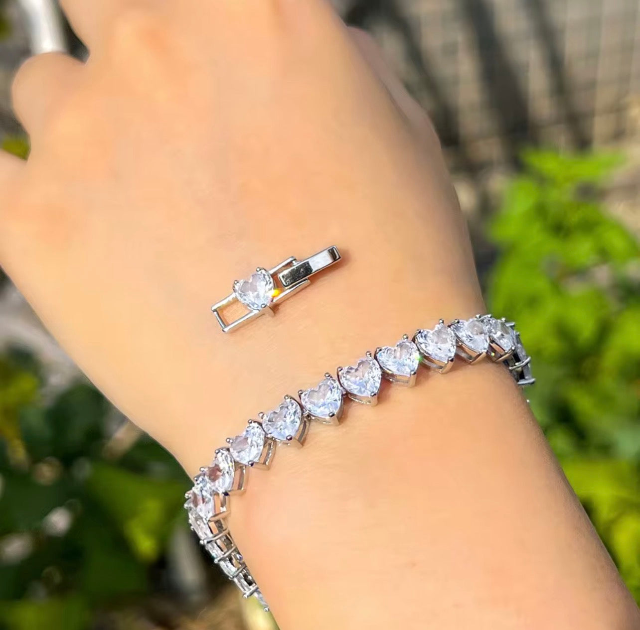 Love heart silver plated zircon bracelet
