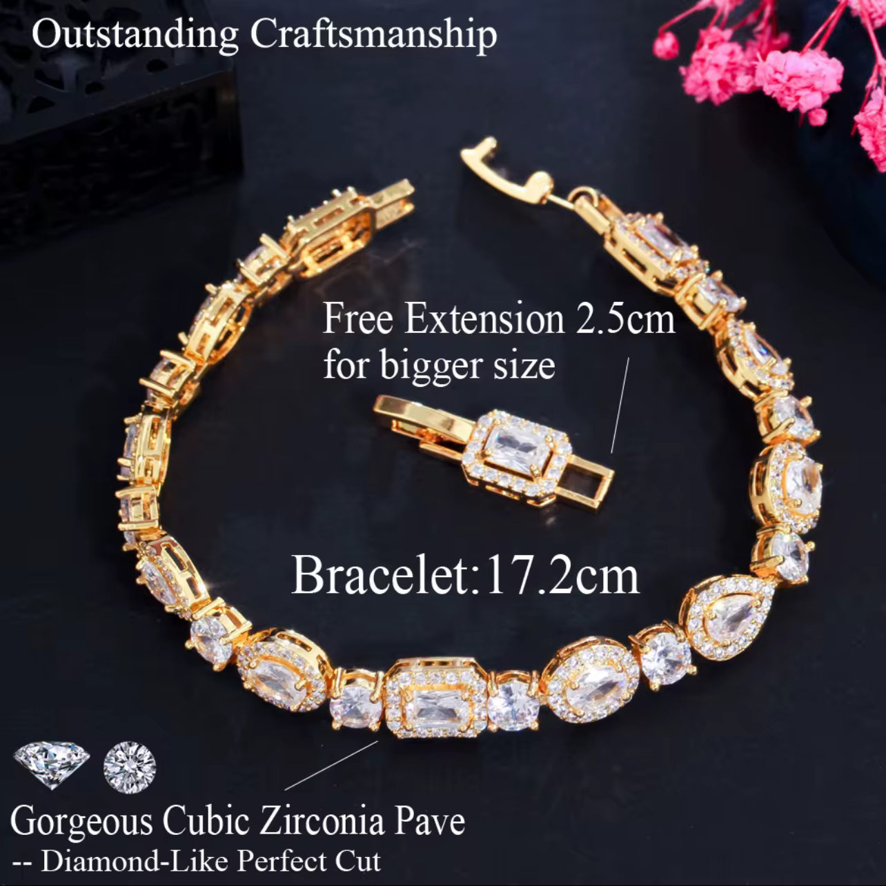 Copper silver plated zircon bracelet