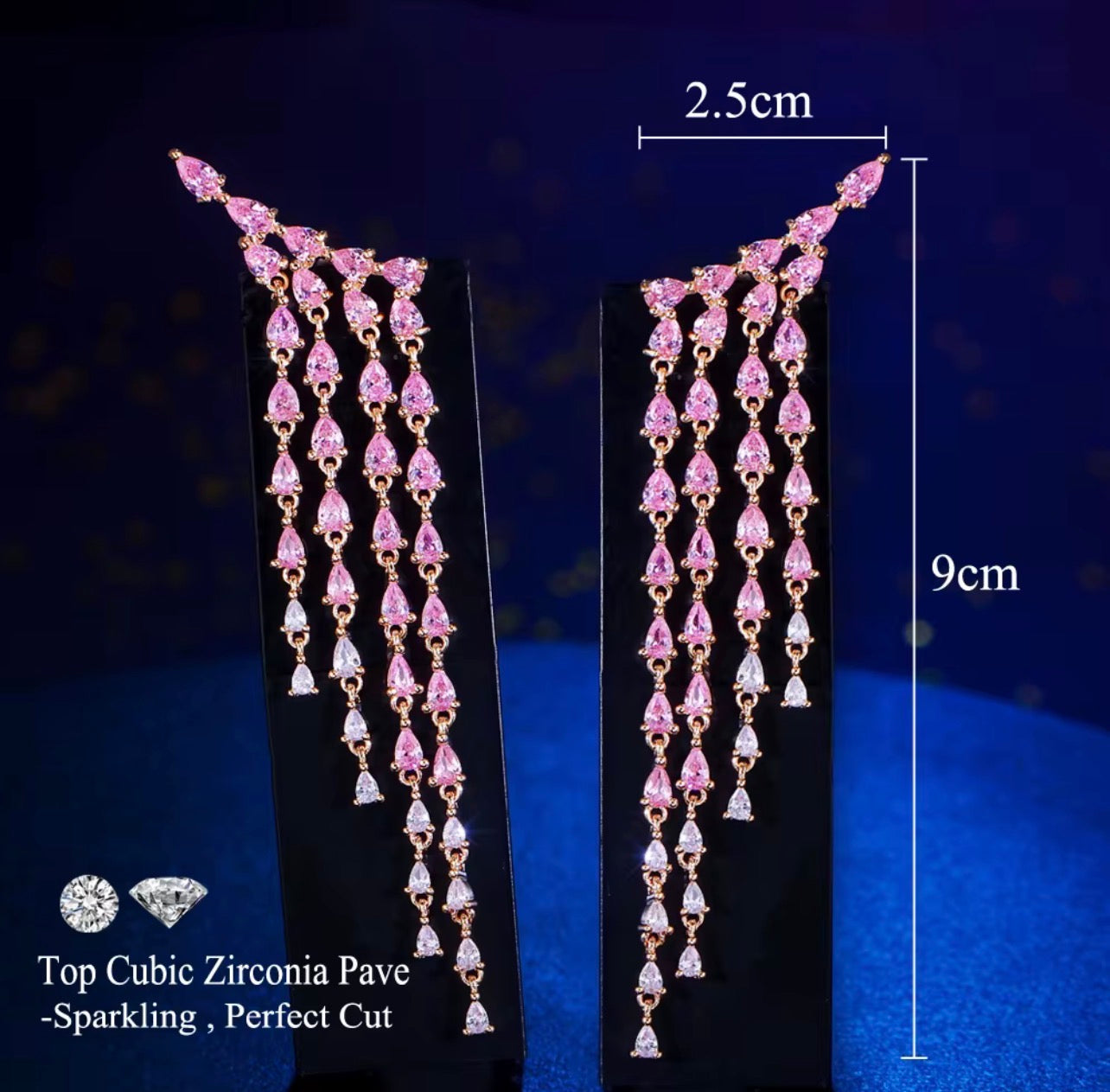 Copper gold plated zircon drop earrings