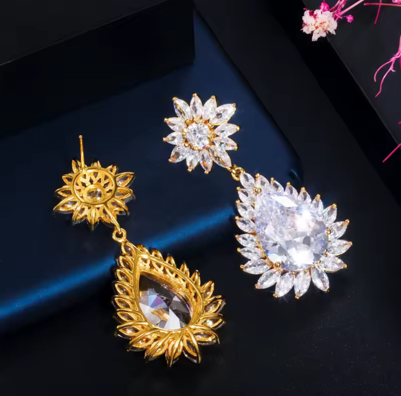 Luxurious copper zircon Silver plated earrings