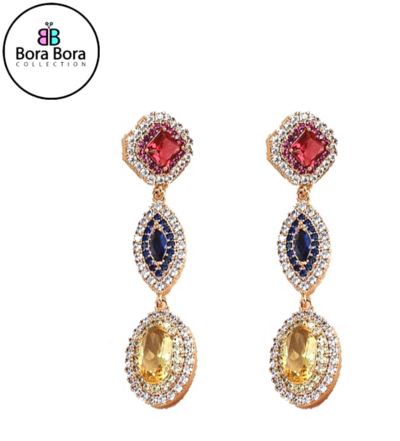 18K Gold-Plated Gemstone Drop Earrings