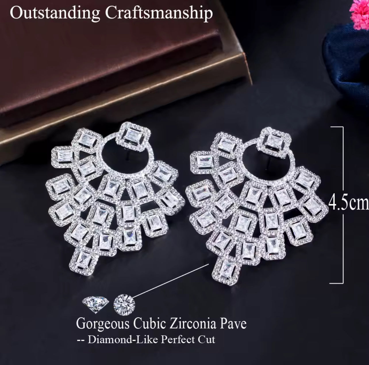 Luxurious copper zircon Silver plated drop earrings