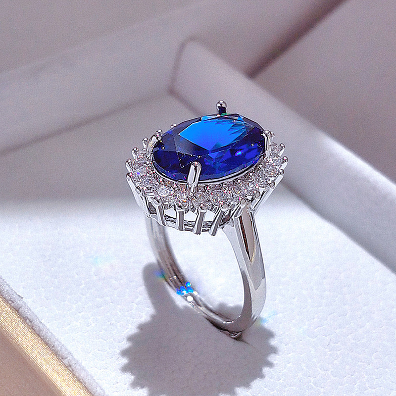 Copper artificial gemstone silver plated adjustable ring