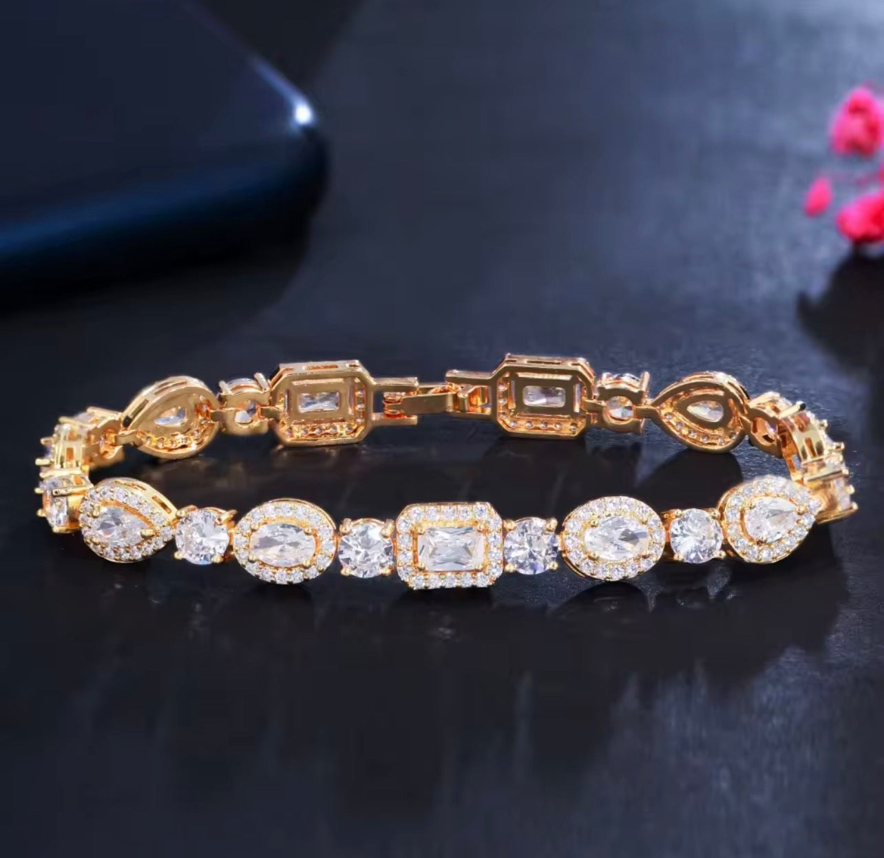 Copper gold plated zircon bracelet