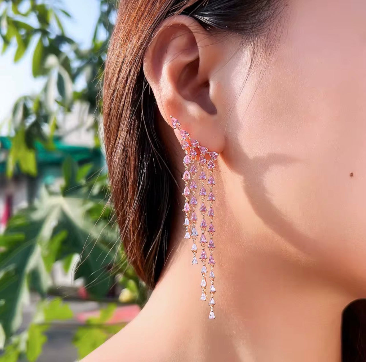 Copper gold plated zircon drop earrings