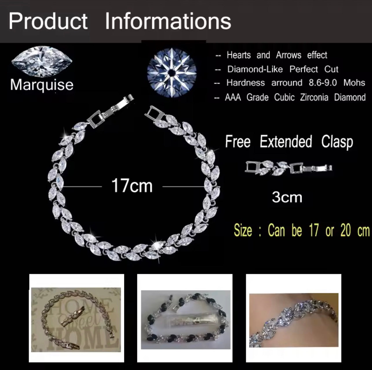 Leaf charm silver plated zircon bracelet (colorful)