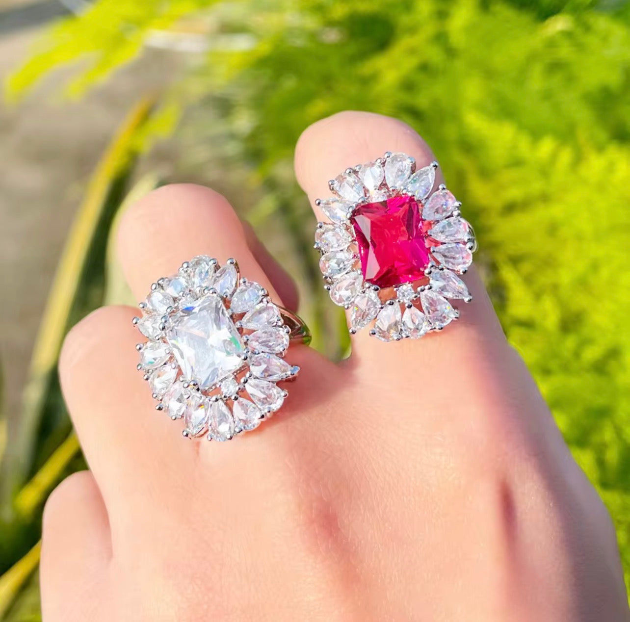 Copper  Alloy Silver plated rhodium plated zircon ring
