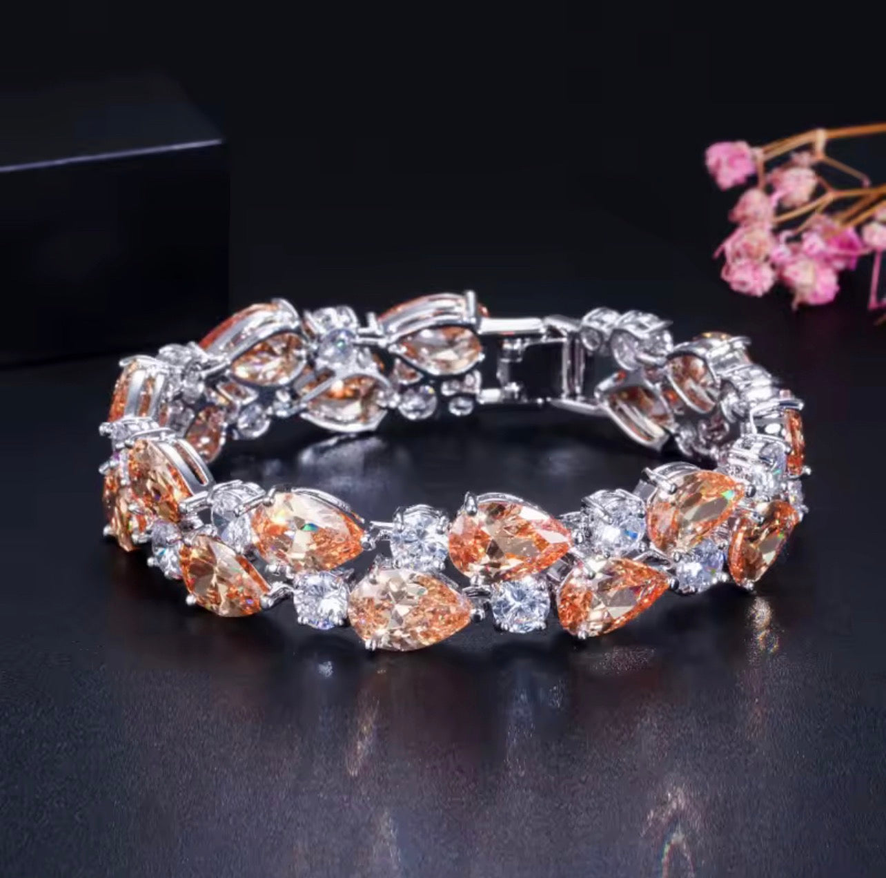 Copper rhodium plated zircon bracelet