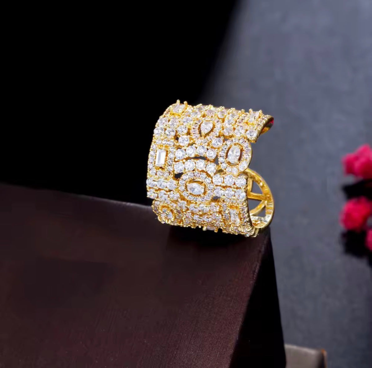 Majestic Geometric Open-Cuff Ring