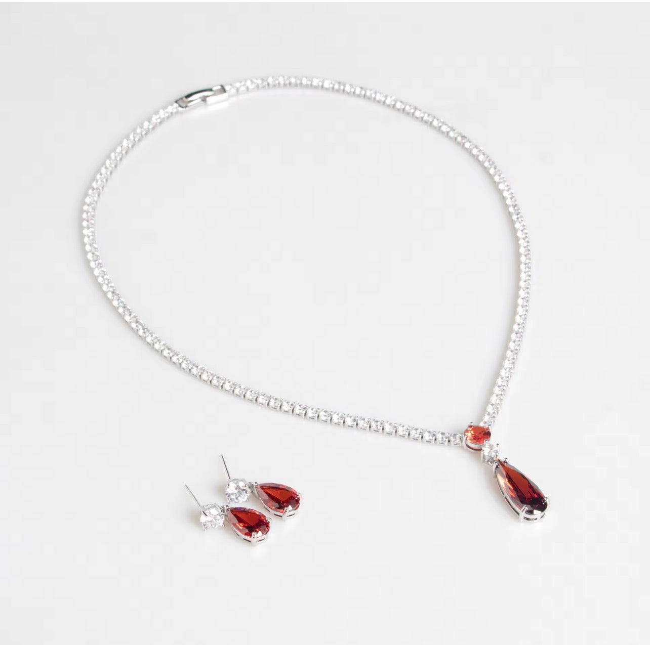 water droplets silver plated plated necklace earring set ( black)