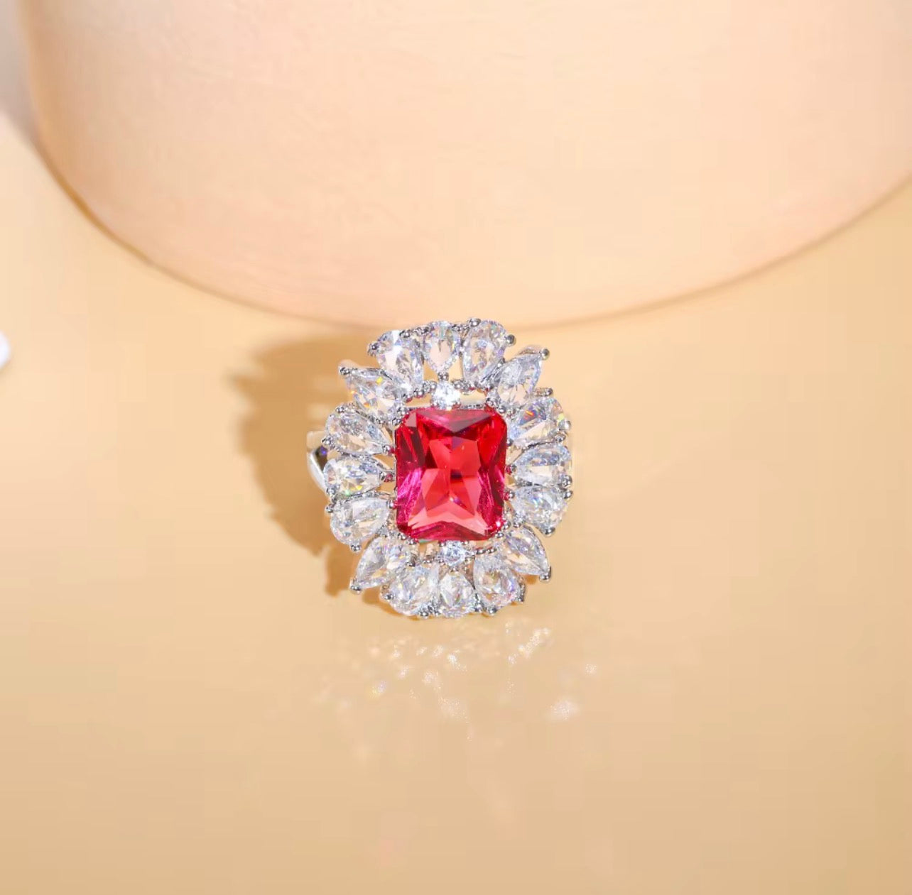Copper  Alloy Silver plated rhodium plated zircon ring