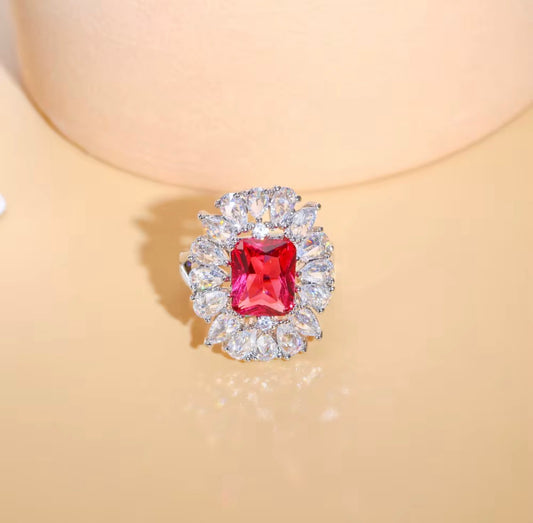 Copper  Alloy Silver plated rhodium plated zircon ring