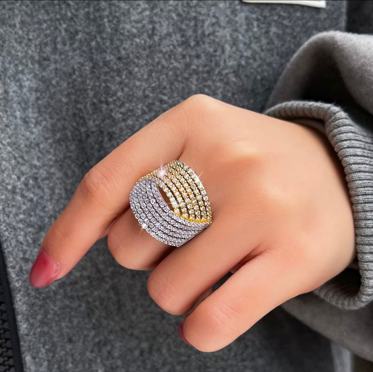 Aura Two-Tone Pavé Statement Ring