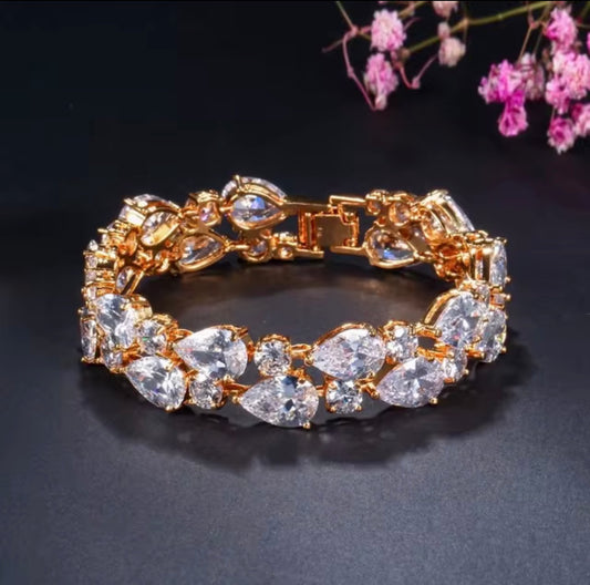 Copper rhodium plated zircon bracelet