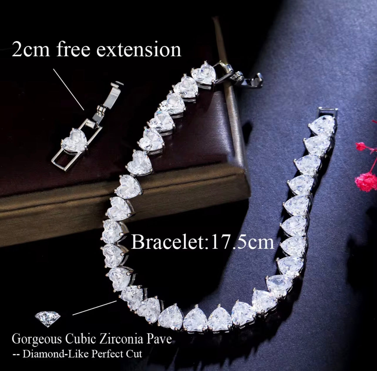Love heart silver plated zircon bracelet