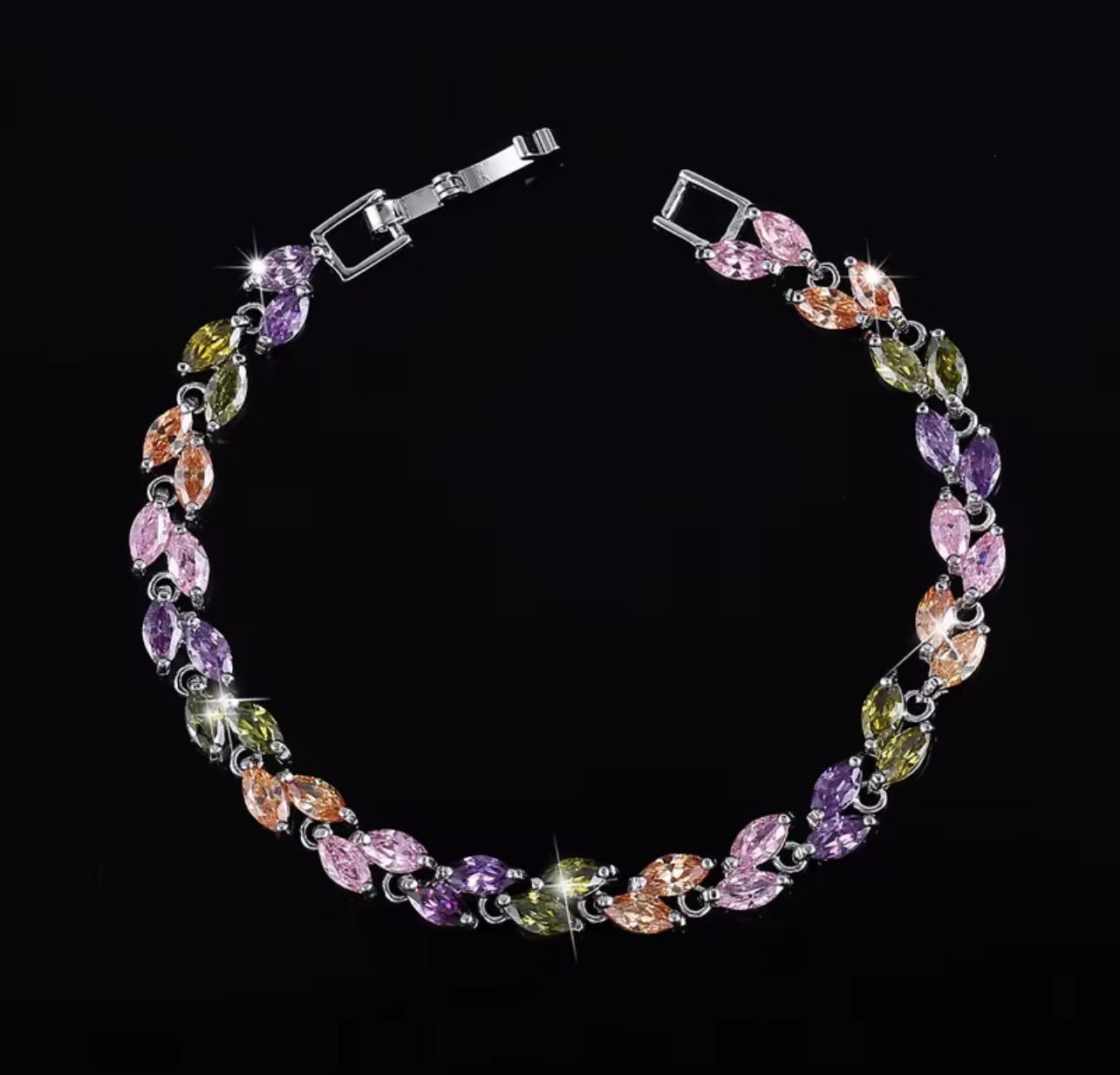 Leaf charm silver plated zircon bracelet (colorful)
