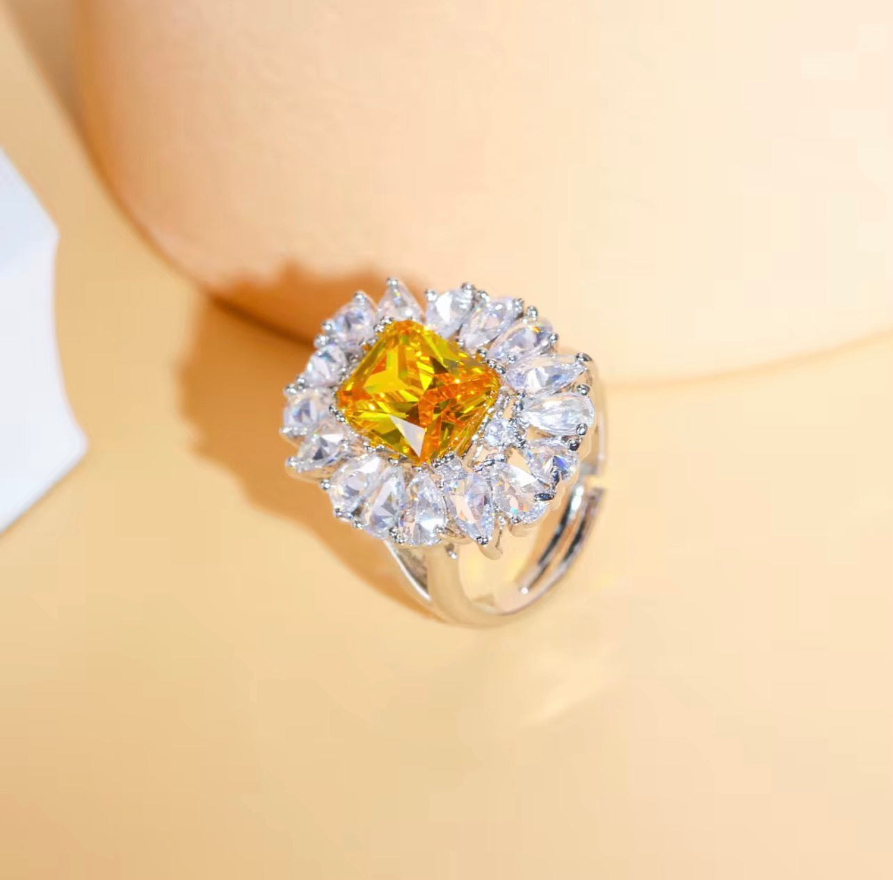 Copper  Alloy Silver plated rhodium plated zircon ring