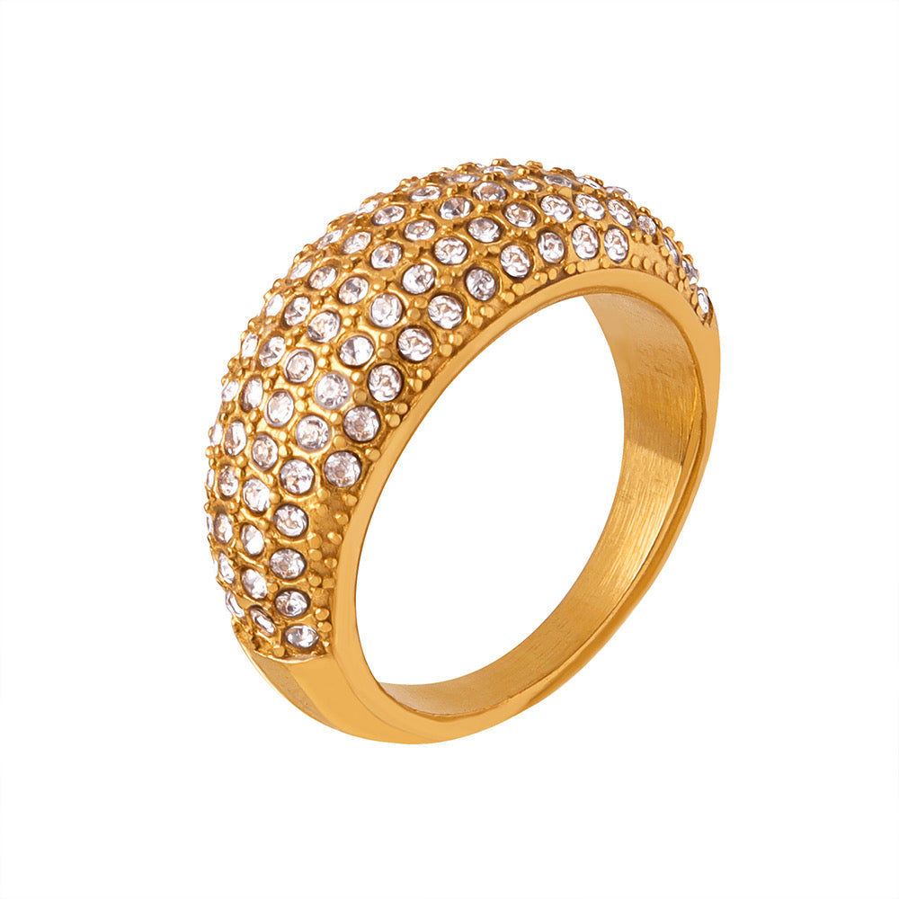 Stainless steel gold plated rhinestones ring