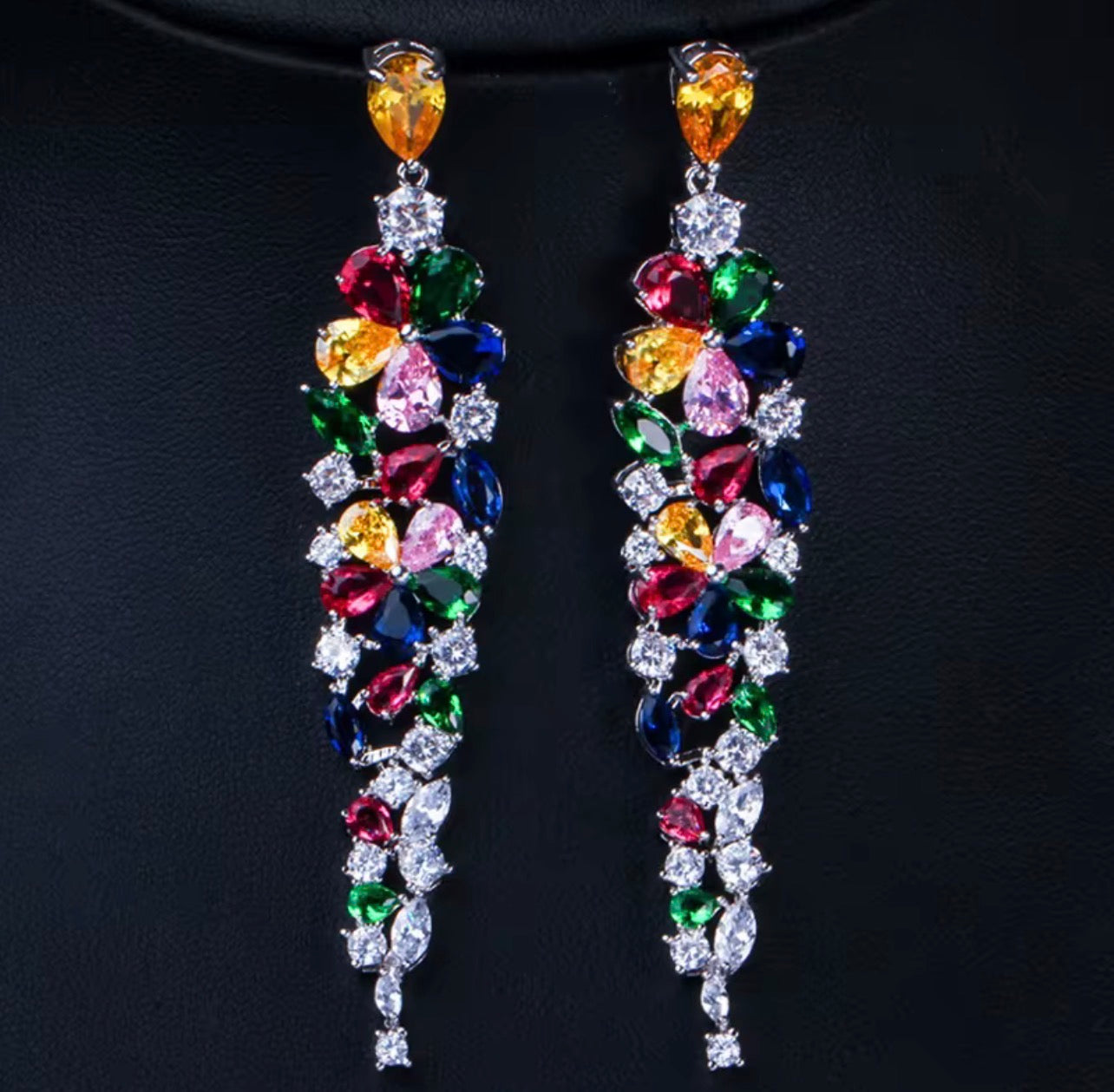 White Gold Plated Zircon Drop Earrings