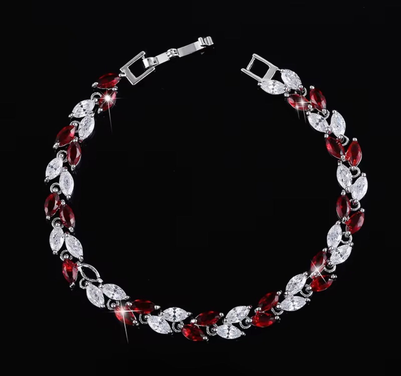 Leaf charm silver plated zircon bracelet (red)