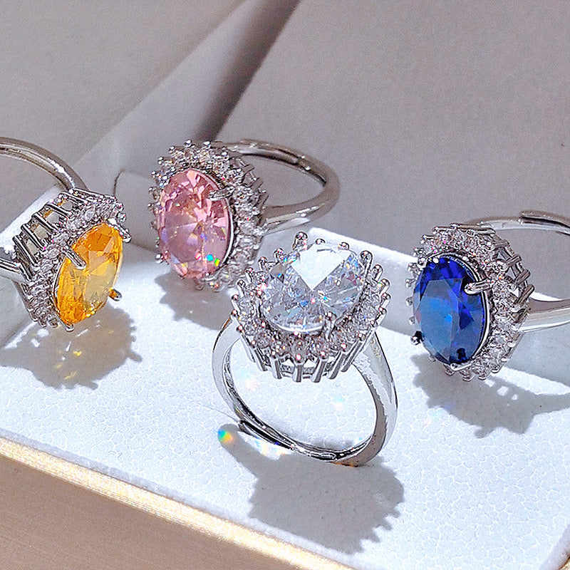 Copper artificial gemstone silver plated adjustable ring
