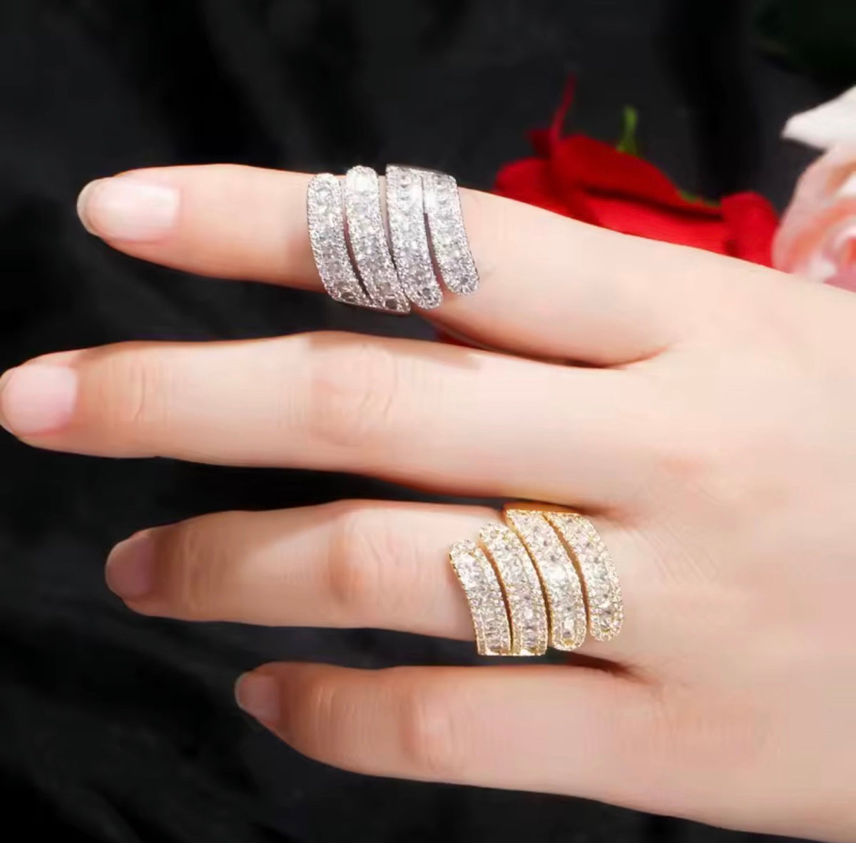 Aura Wave Multilayer Pavé Cocktail Ring
