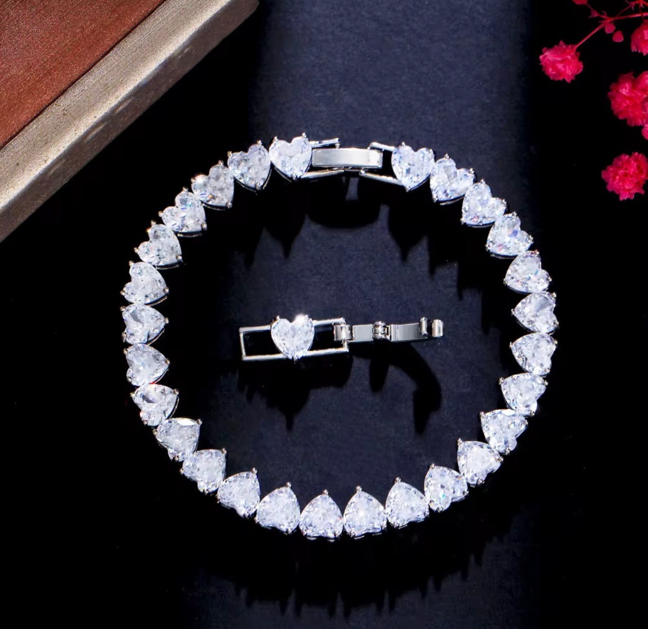 Love heart silver plated zircon bracelet