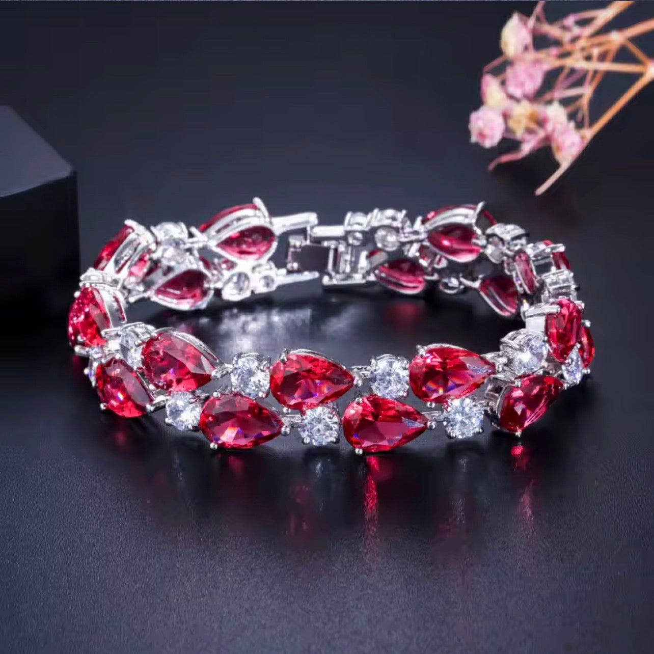 Copper rhodium plated zircon bracelet