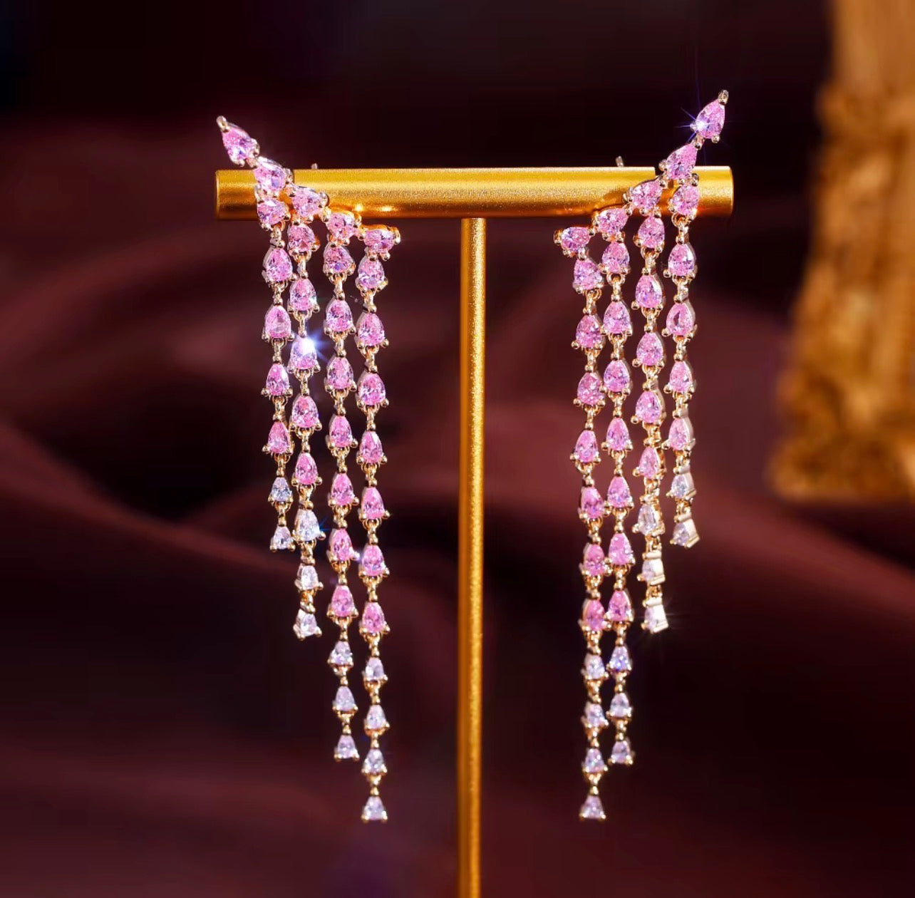 Copper gold plated zircon drop earrings