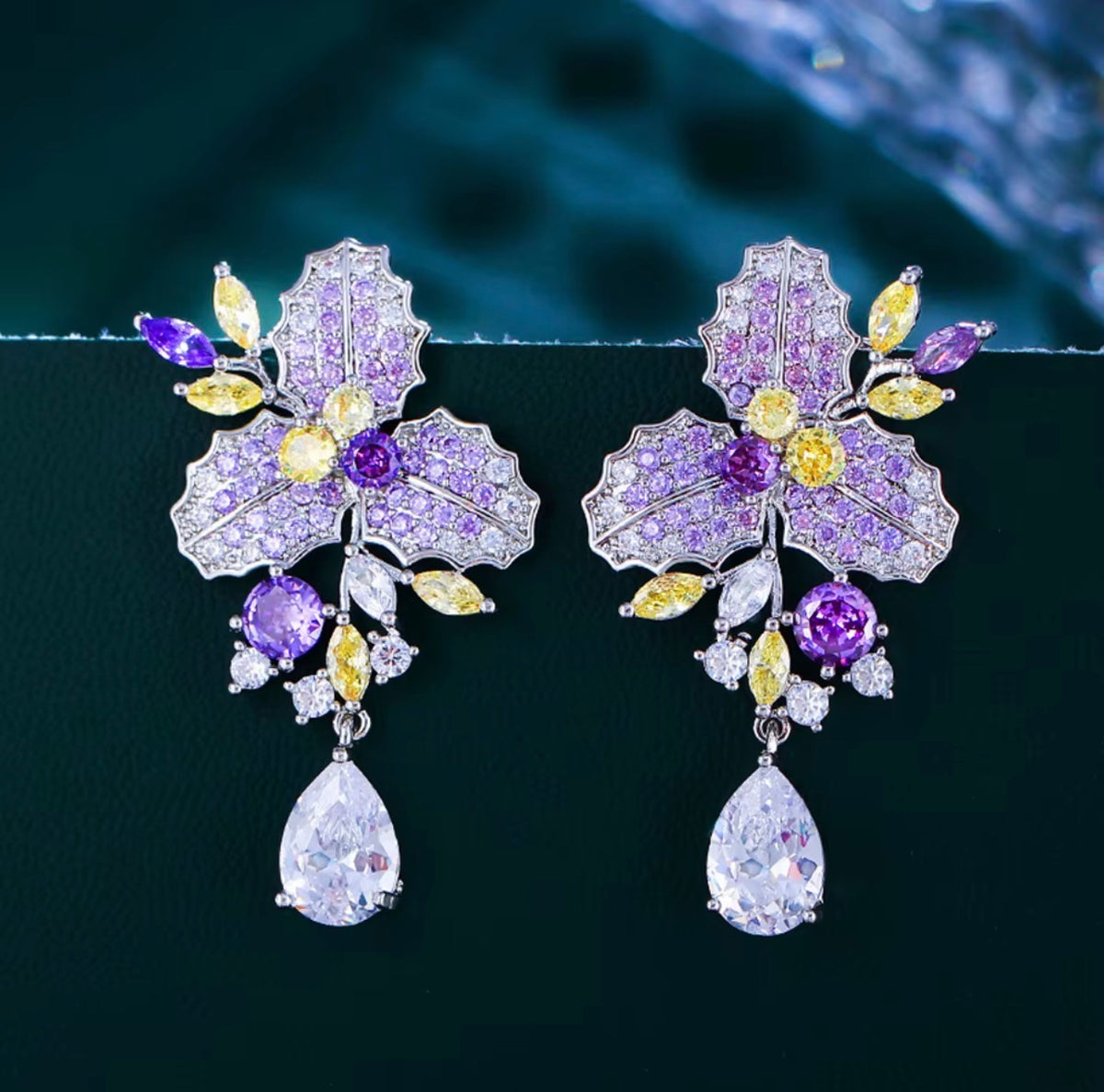 Violet & Canary Orchid Drop Earrings