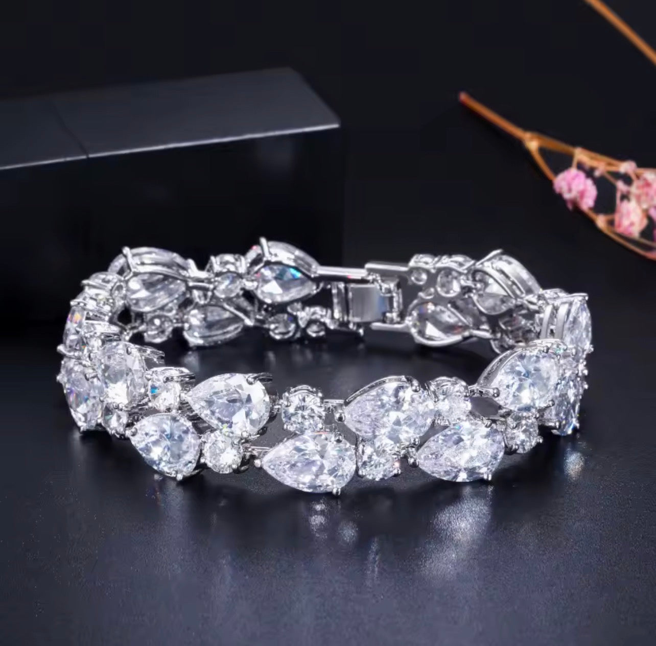 Copper rhodium plated zircon bracelet