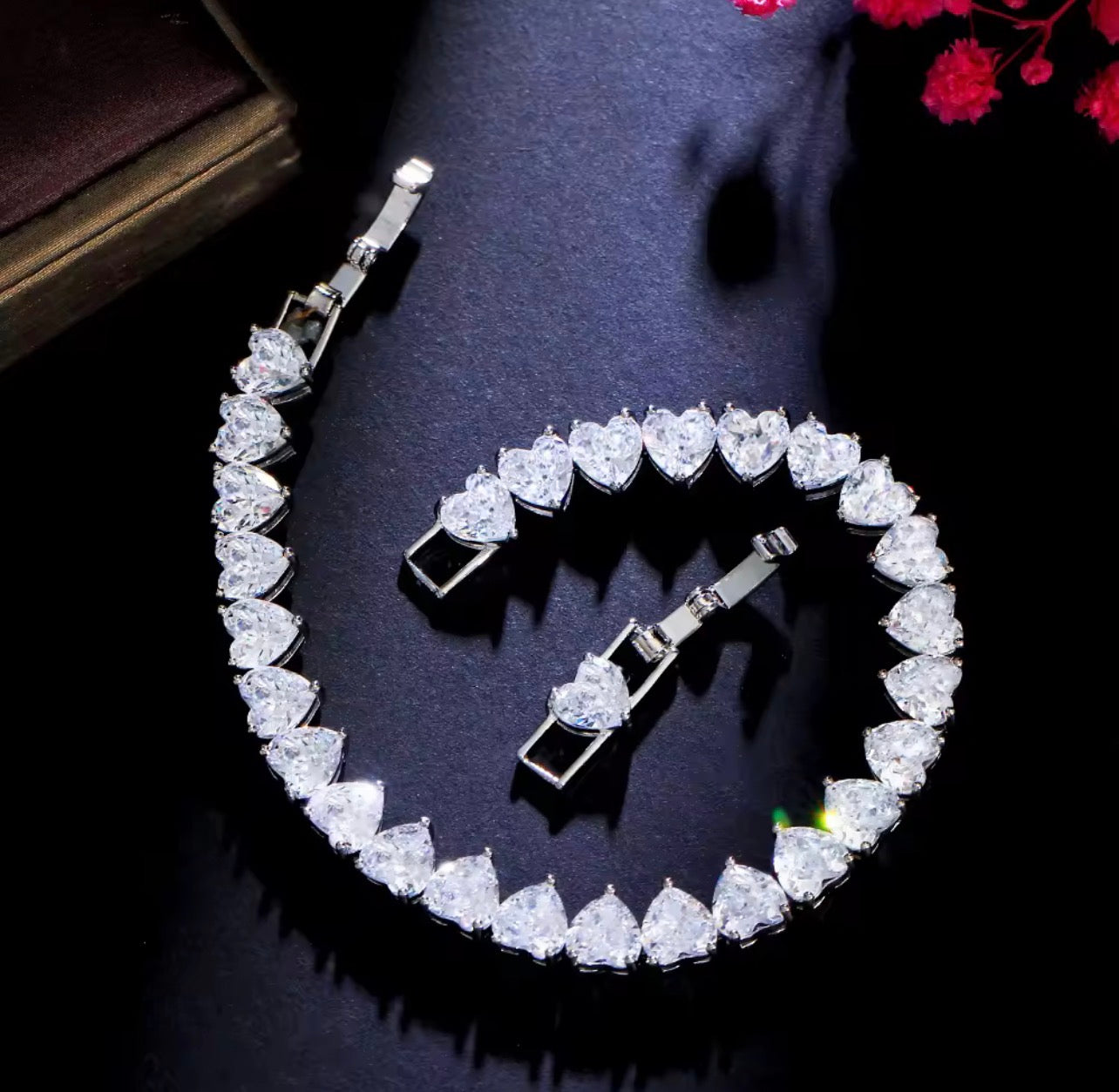 Love heart silver plated zircon bracelet