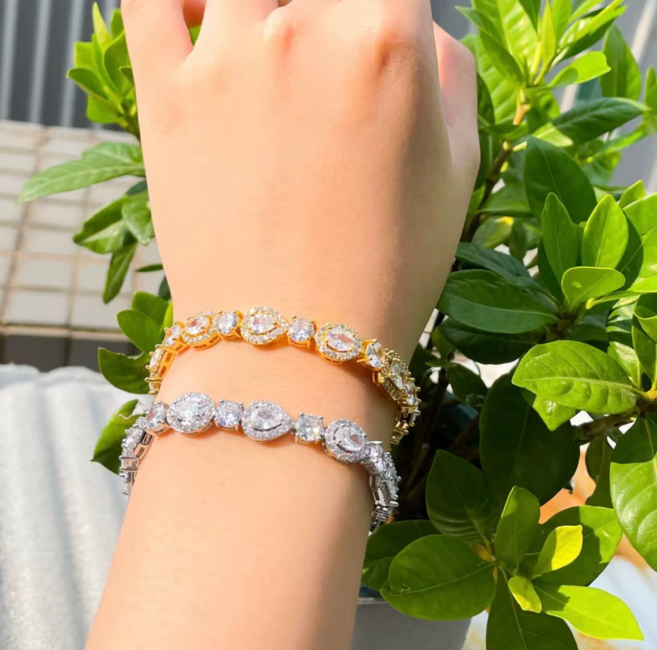 Copper gold plated zircon bracelet
