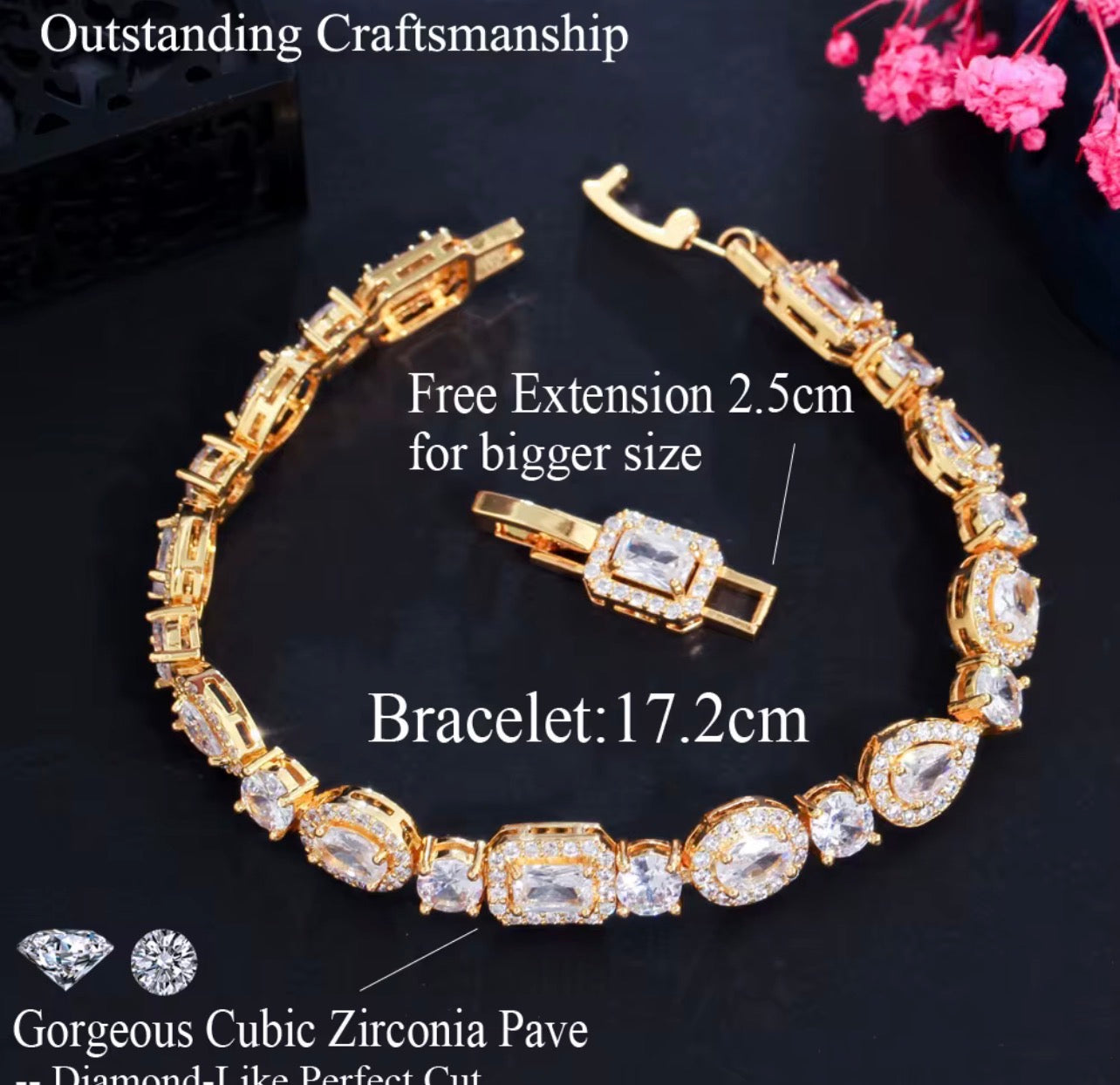 Copper gold plated zircon bracelet