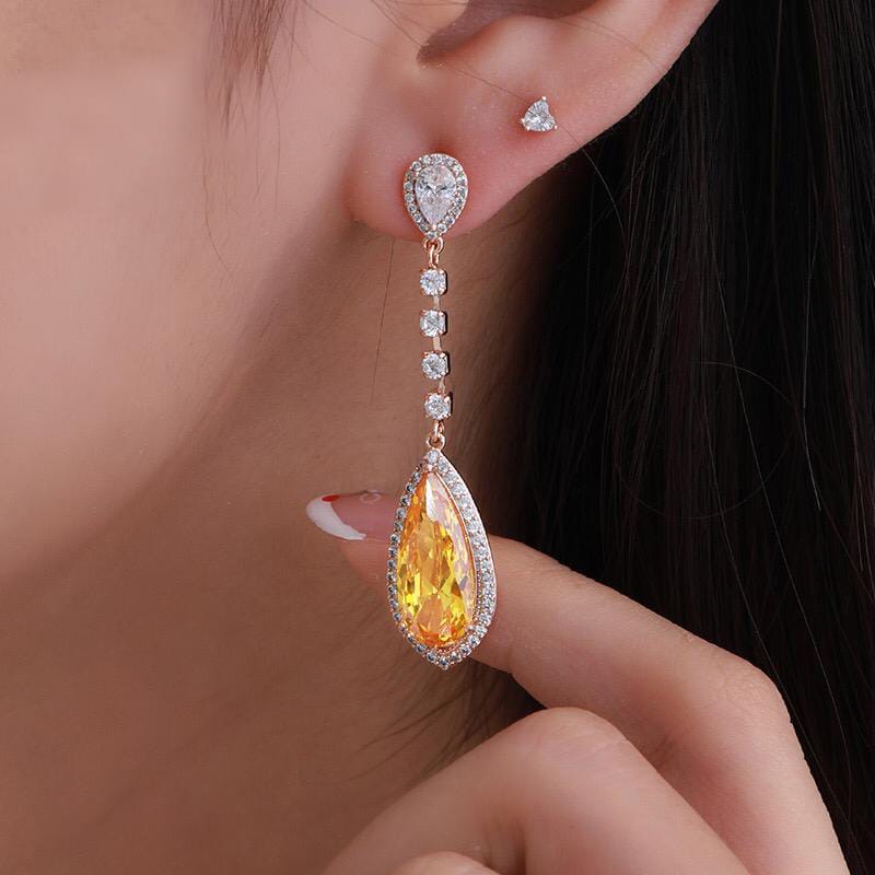 Gemstone Halo Drop Earrings