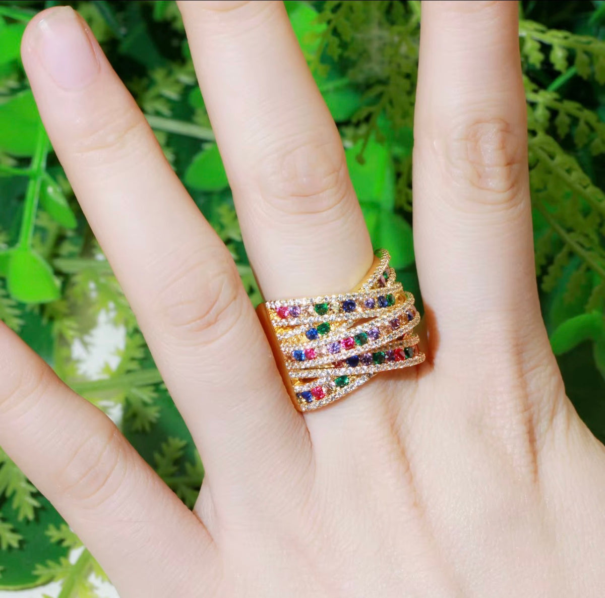 Aurora Intertwined Rainbow Statement Ring