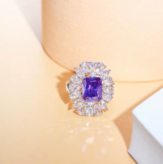 Copper  Alloy Silver plated rhodium plated zircon ring