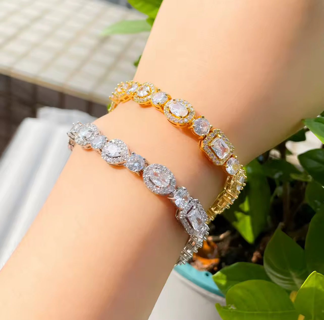 Copper silver plated zircon bracelet