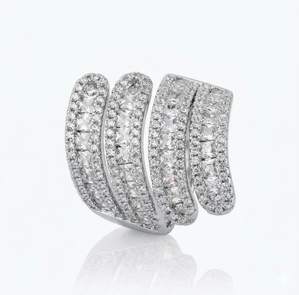 Aura Wave Multilayer Pavé Cocktail Ring