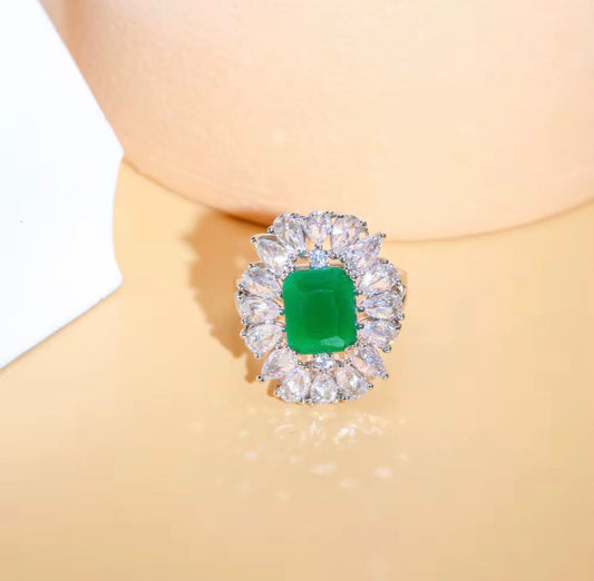 Copper  Alloy Silver plated rhodium plated zircon ring