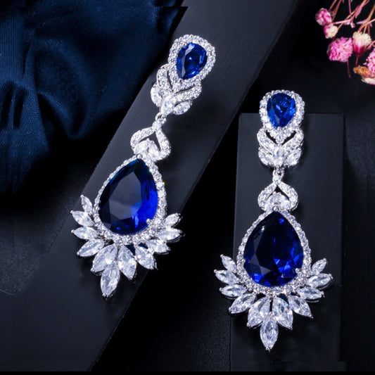 Copper zircon rhodium plated drop earrings