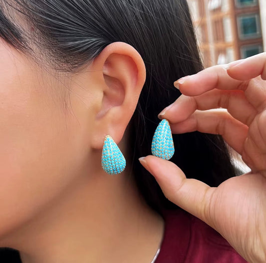 Turquoise Pavé Teardrop Earrings