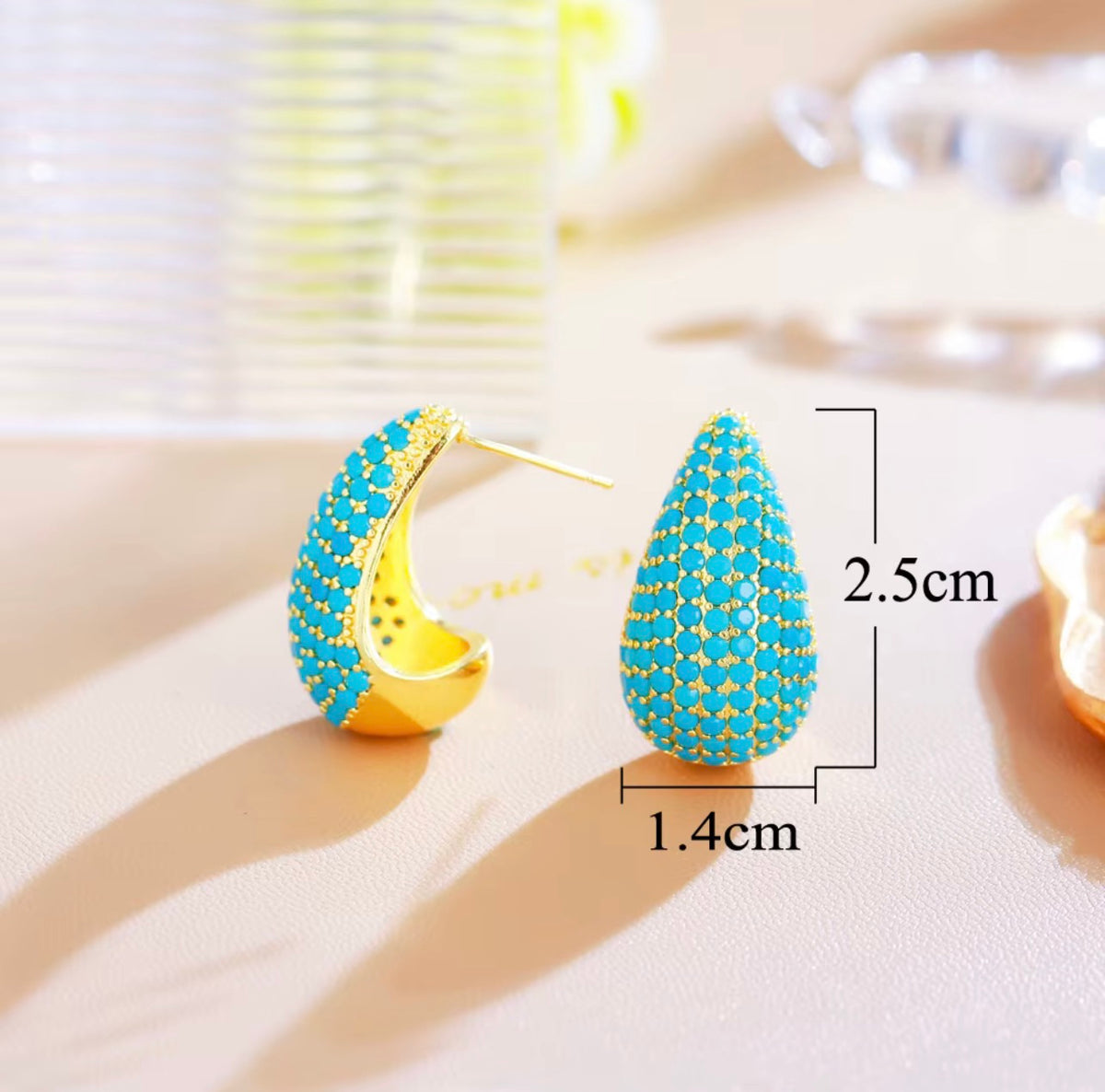 Turquoise Pavé Teardrop Earrings