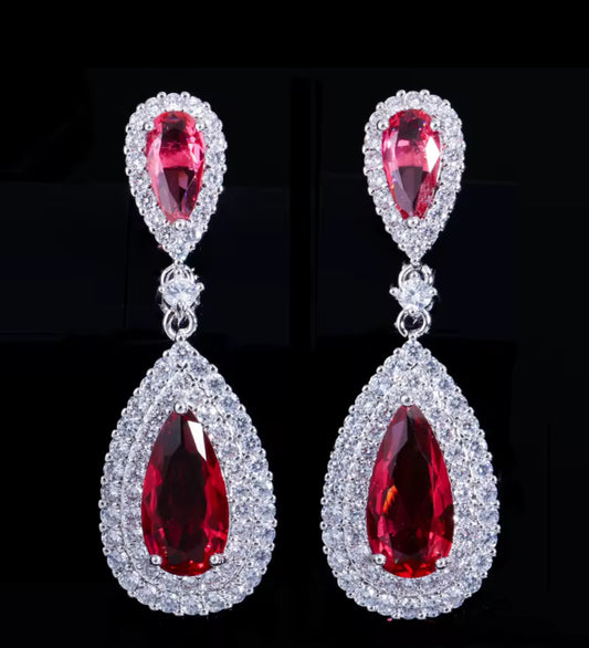 Luxurious copper zircon Silver plated drop earrings