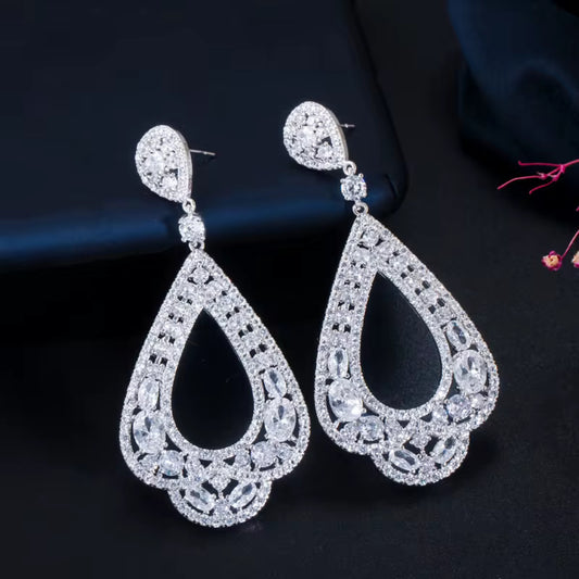 Silver-Plated Zircon Drop Earrings