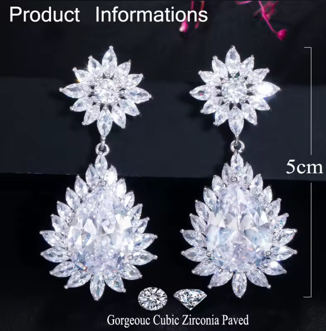 Luxurious copper zircon Silver plated earrings