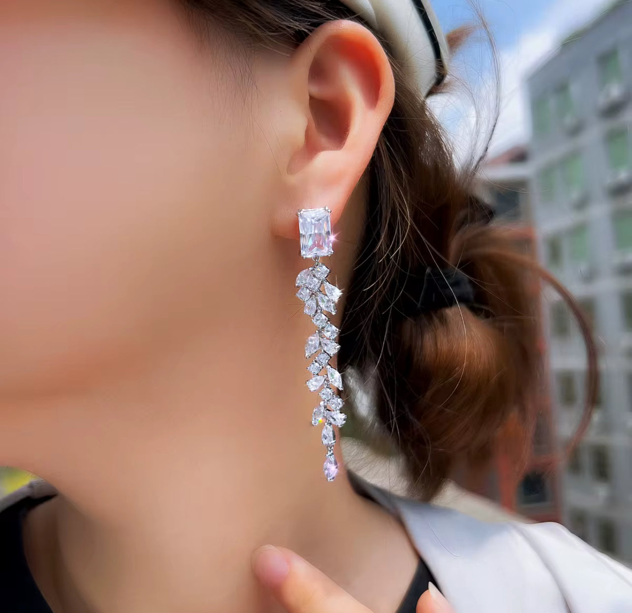 Rhodium-Plated Zircon Earrings