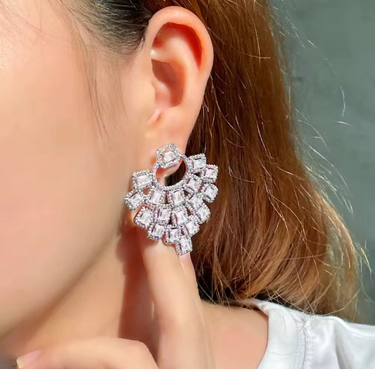 Luxurious copper zircon Silver plated drop earrings